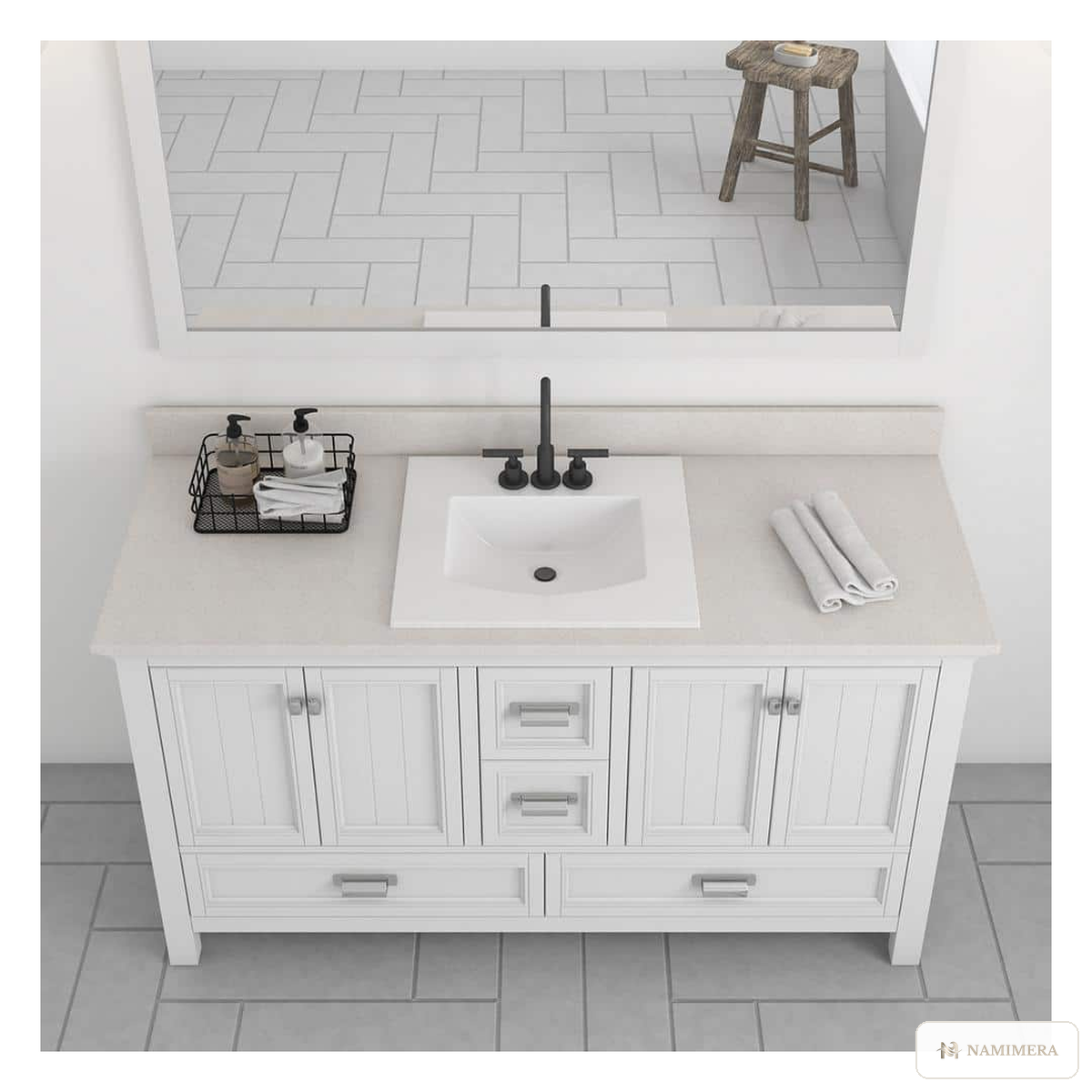 Namimera 21 in. Drop-In Rectangular Vitreous China Bathroom Sink, White - installed view