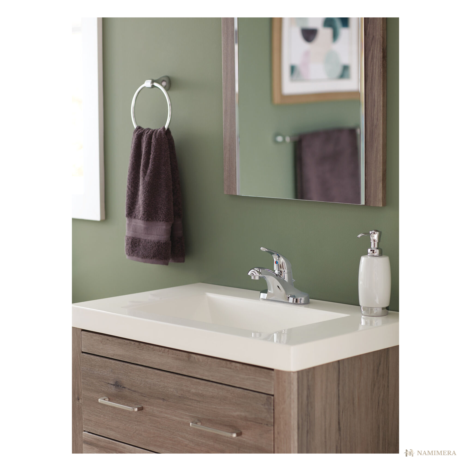 Namimera 4 in. Centerset Single-Handle Bathroom Faucet with Drain, 1.2 GPM, Polished Chrome - installed view