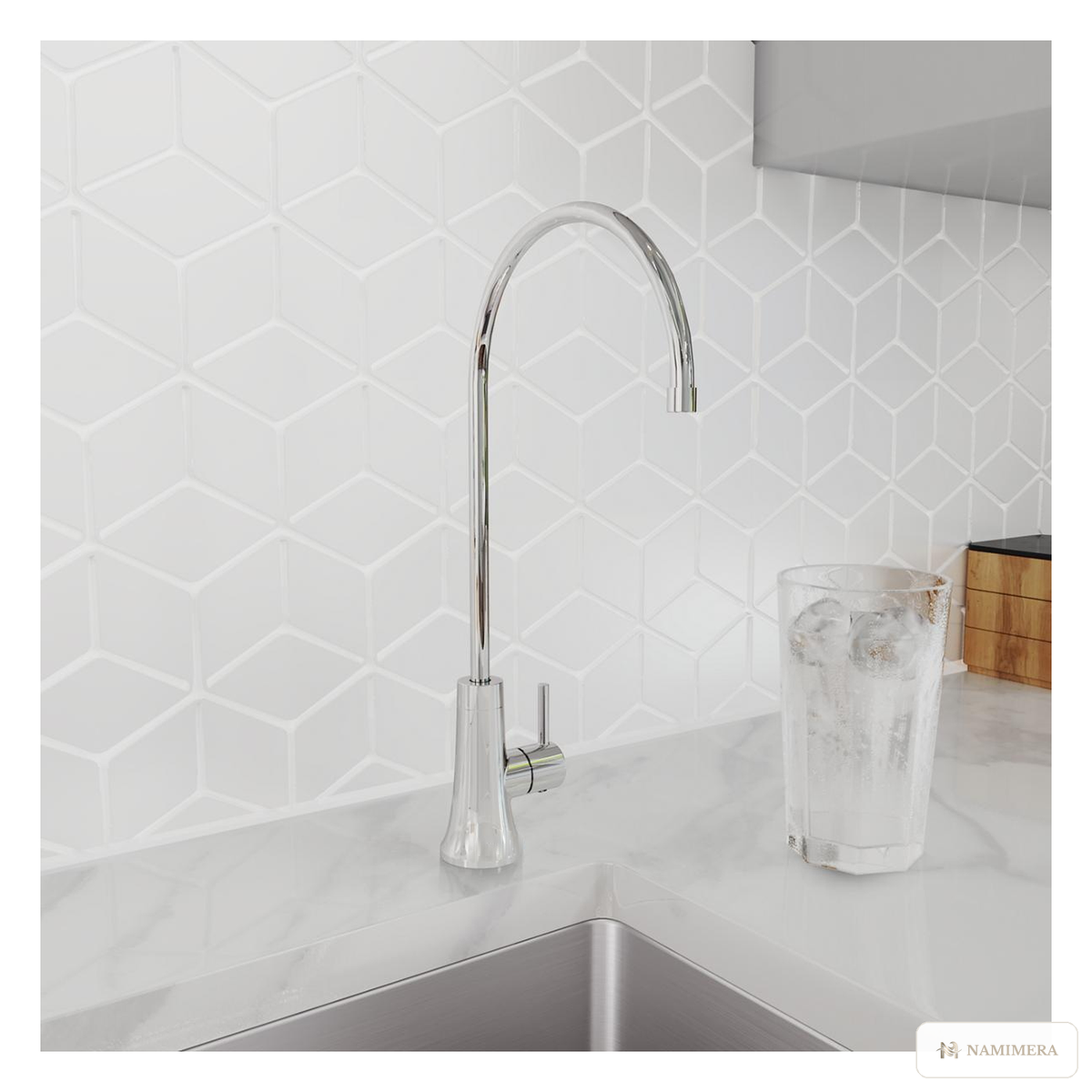 Namimera Filtered Drinking Water Faucet with Included Filter, 1.5 GPM, Chrome - installed view