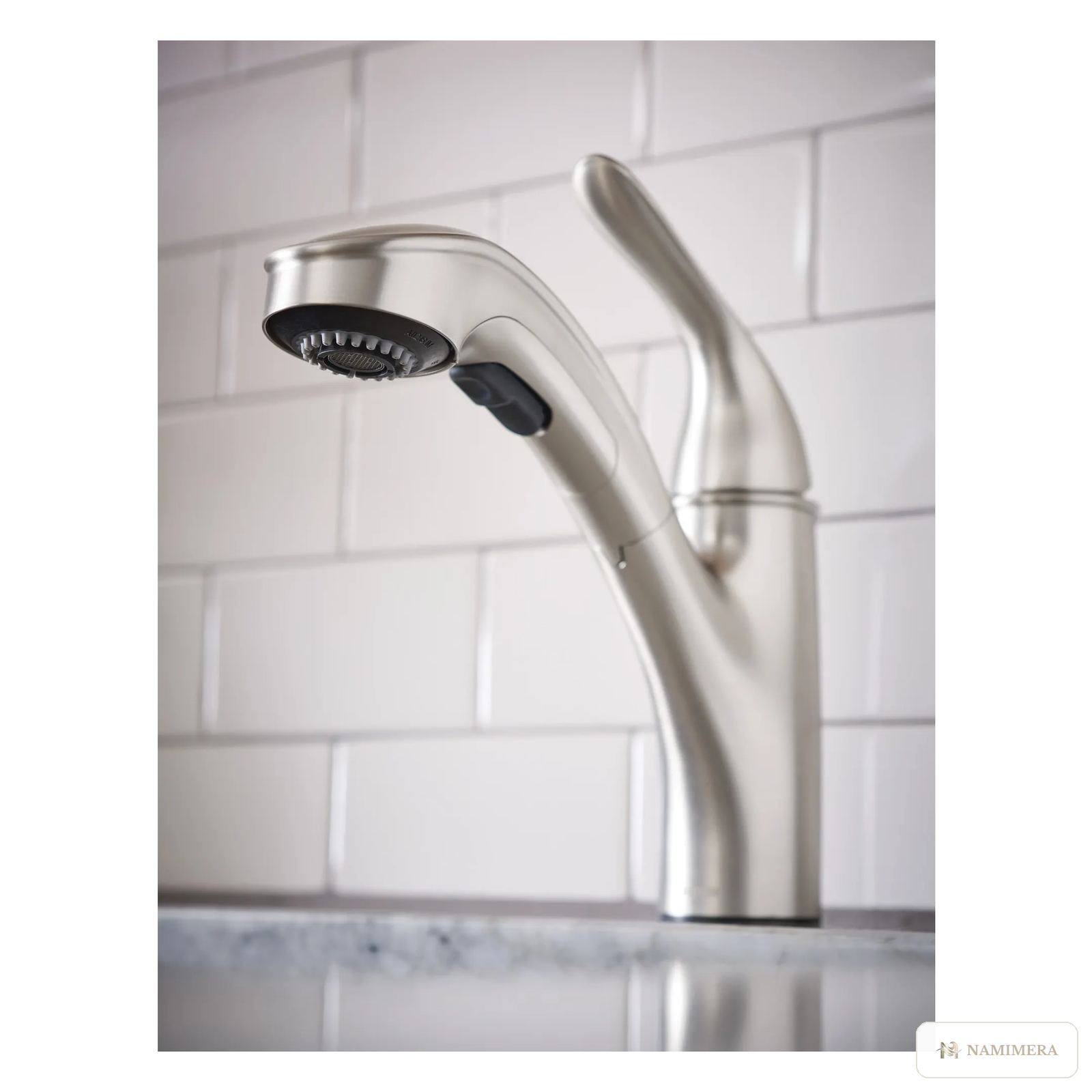 Namimera Single-Handle Pull-Out Kitchen Faucet with Two-Function Sprayer, 1.5 GPM, Stainless - detail view