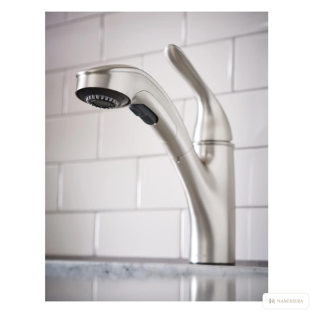 Namimera Single-Handle Pull-Out Kitchen Faucet with Two-Function Sprayer, 1.5 GPM, Stainless - detail view