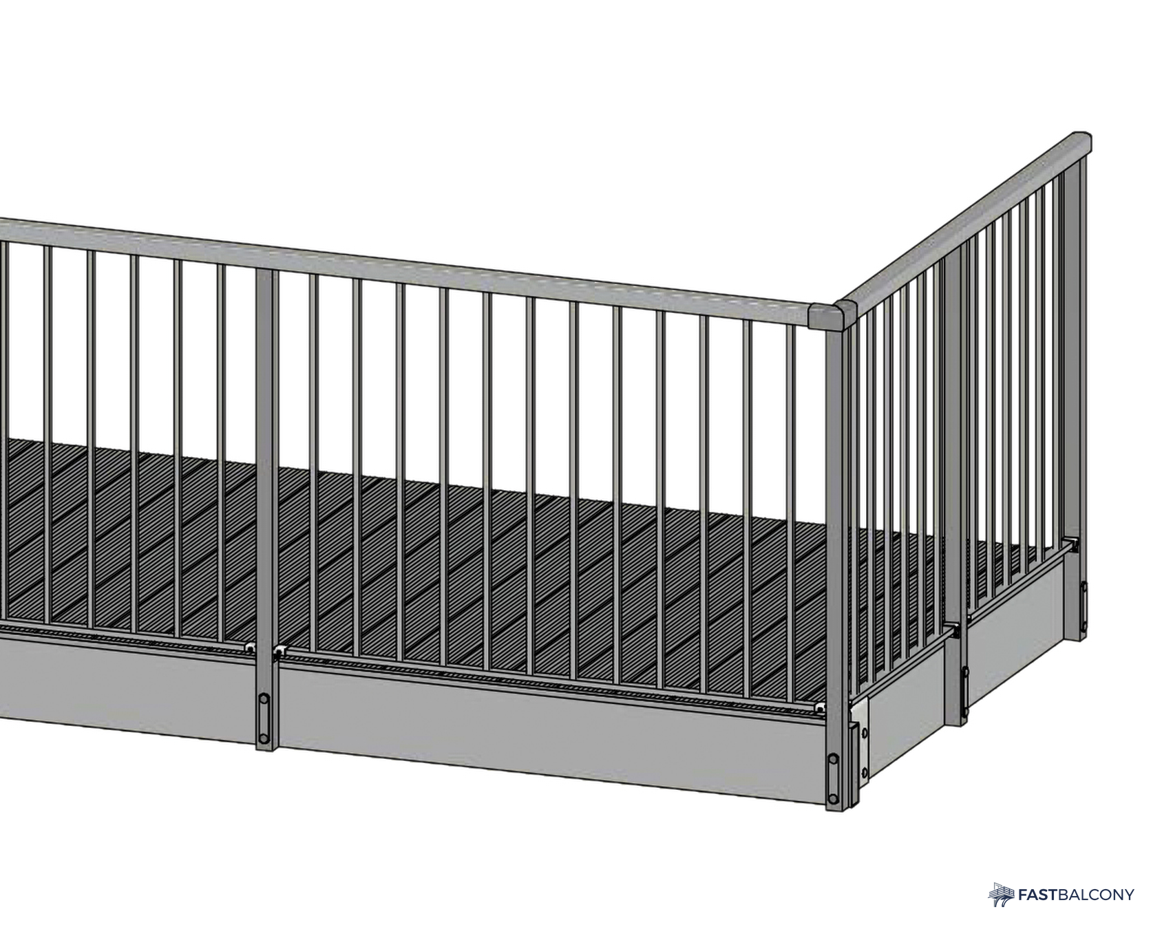 Fast Balcony Picket Railing Bolt-On Aluminum Balcony System - frame and rail detail