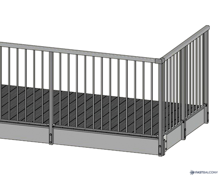 Fast Balcony Picket Railing Bolt-On Aluminum Balcony System - frame and rail detail