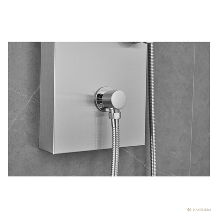 Namimera 65 in. Stainless Steel Shower Panel Tower with Rain and Waterfall Head, 8 Body Jets, and Handheld - detail view