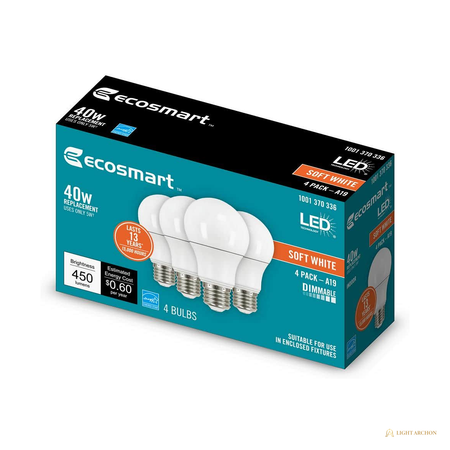 Light Archon Everglow A19 LED Bulb, 40W Equivalent, Soft White, 4-Pack - construction detail