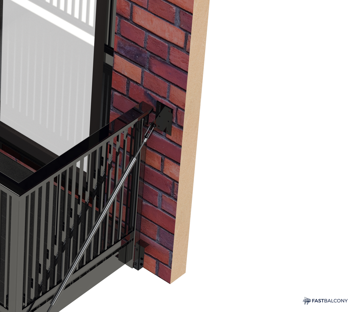 Fast Balcony 5 ft x 10 ft Heavy-Duty Bolt-On Aluminum Balcony System, Sling-Set Installation - frame and rail detail