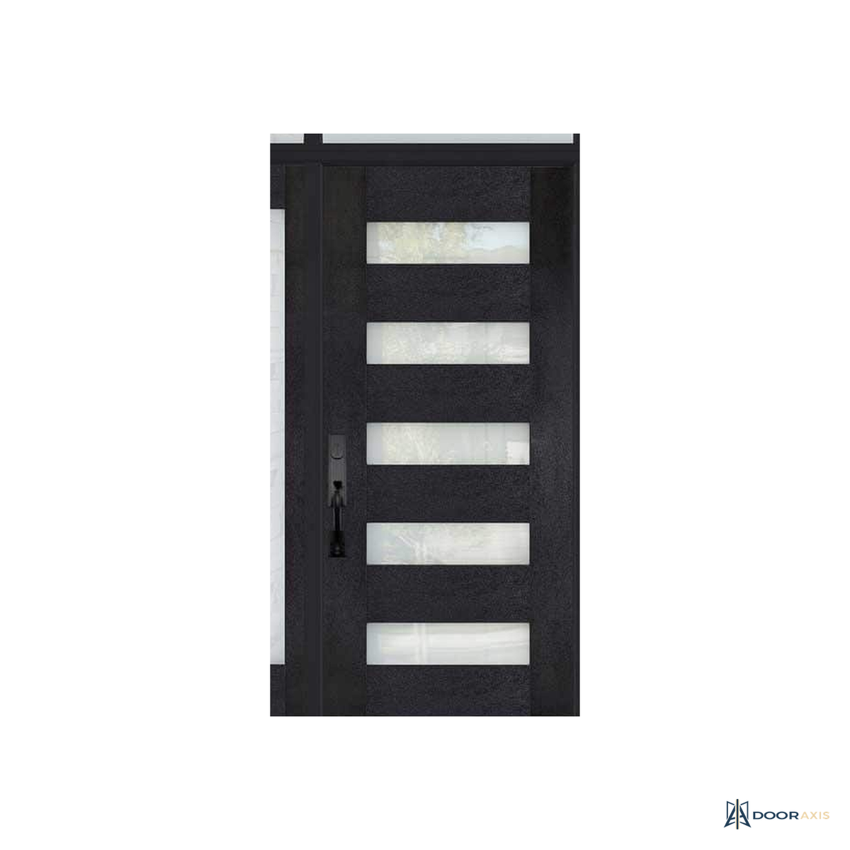 Door Axis 36 in x 80 in Modern 5-Lite Fiberglass Prehung Front Door, Frosted Glass - panel and glazing detail