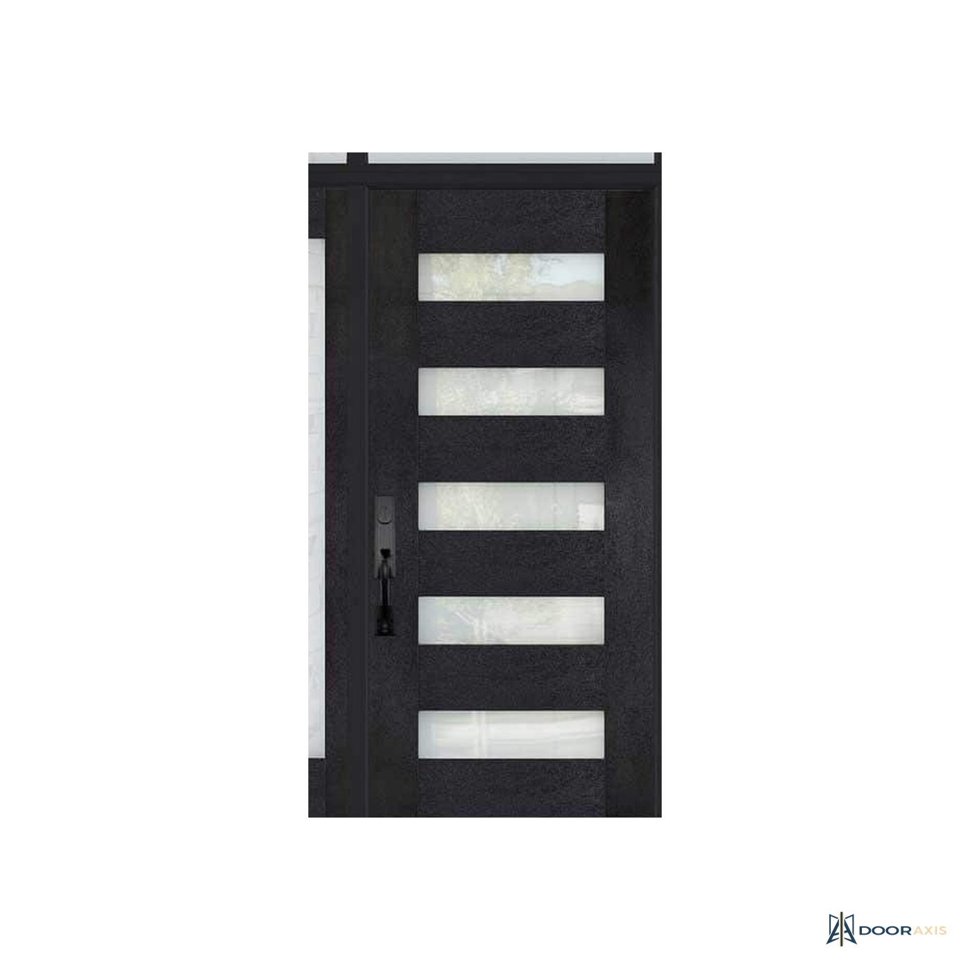 Door Axis 36 in x 80 in Modern 5-Lite Fiberglass Prehung Front Door, Frosted Glass - panel and glazing detail