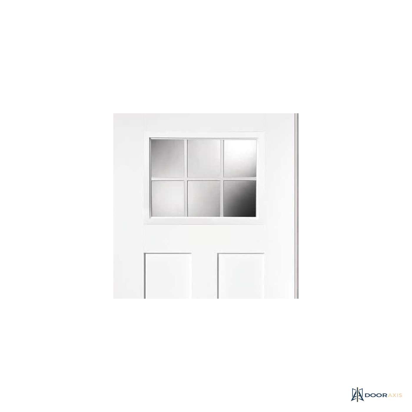Door Axis 36 in x 80 in Craftsman 6-Lite Fiberglass Prehung Front Door with Brickmold - panel and glazing detail