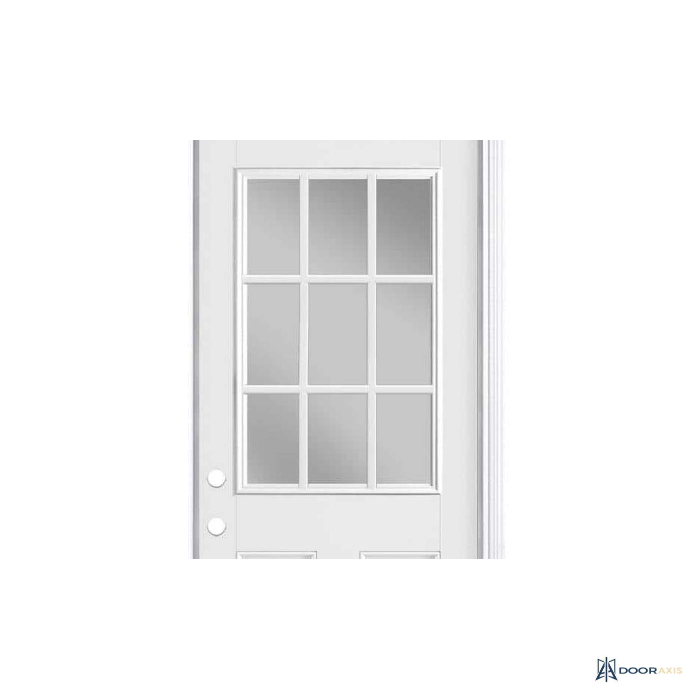 Door Axis 32 in x 80 in 9-Lite Clear Glass Fiberglass Prehung Front Door with Brickmold - panel and glazing detail