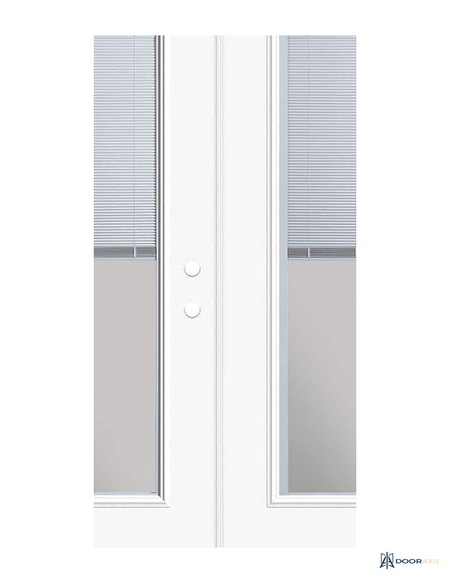 Door Axis 72 in x 80 in Steel Prehung French Patio Door, Blinds Between Glass, Primed White - panel and glazing detail
