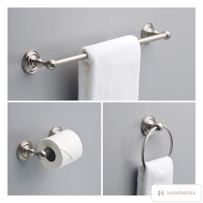 Namimera 3-Piece Traditional Bath Hardware Set with 24 in. Towel Bar, Brushed Nickel - detail view