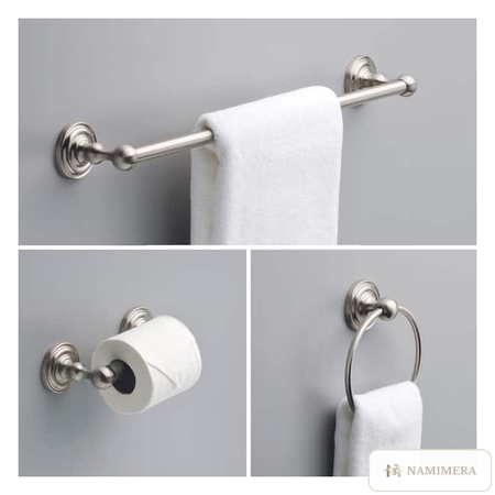 Namimera 3-Piece Traditional Bath Hardware Set with 24 in. Towel Bar, Brushed Nickel - detail view