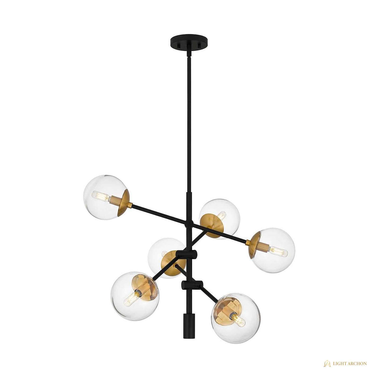 Light Archon Astra 28.5 in. 6-Light Matte Black and Gold Cluster Chandelier with Clear Glass Sphere Shades - construction detail