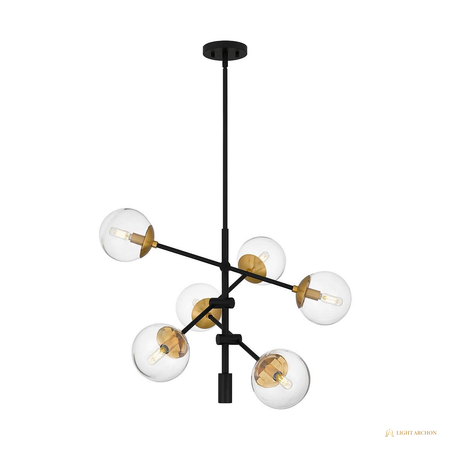 Light Archon Astra 28.5 in. 6-Light Matte Black and Gold Cluster Chandelier with Clear Glass Sphere Shades - construction detail