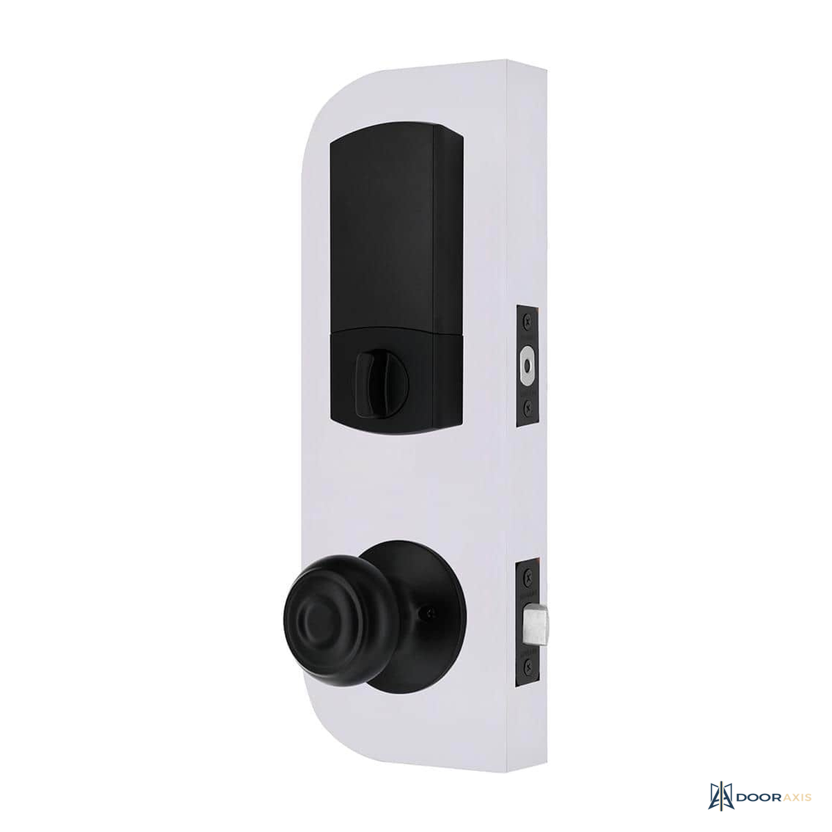 Door Axis Matte Black App-Controlled Fingerprint Deadbolt with Matching Knob - panel and glazing detail