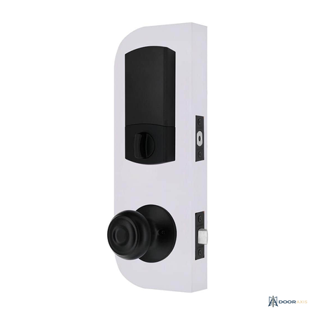 Door Axis Matte Black App-Controlled Fingerprint Deadbolt with Matching Knob - panel and glazing detail