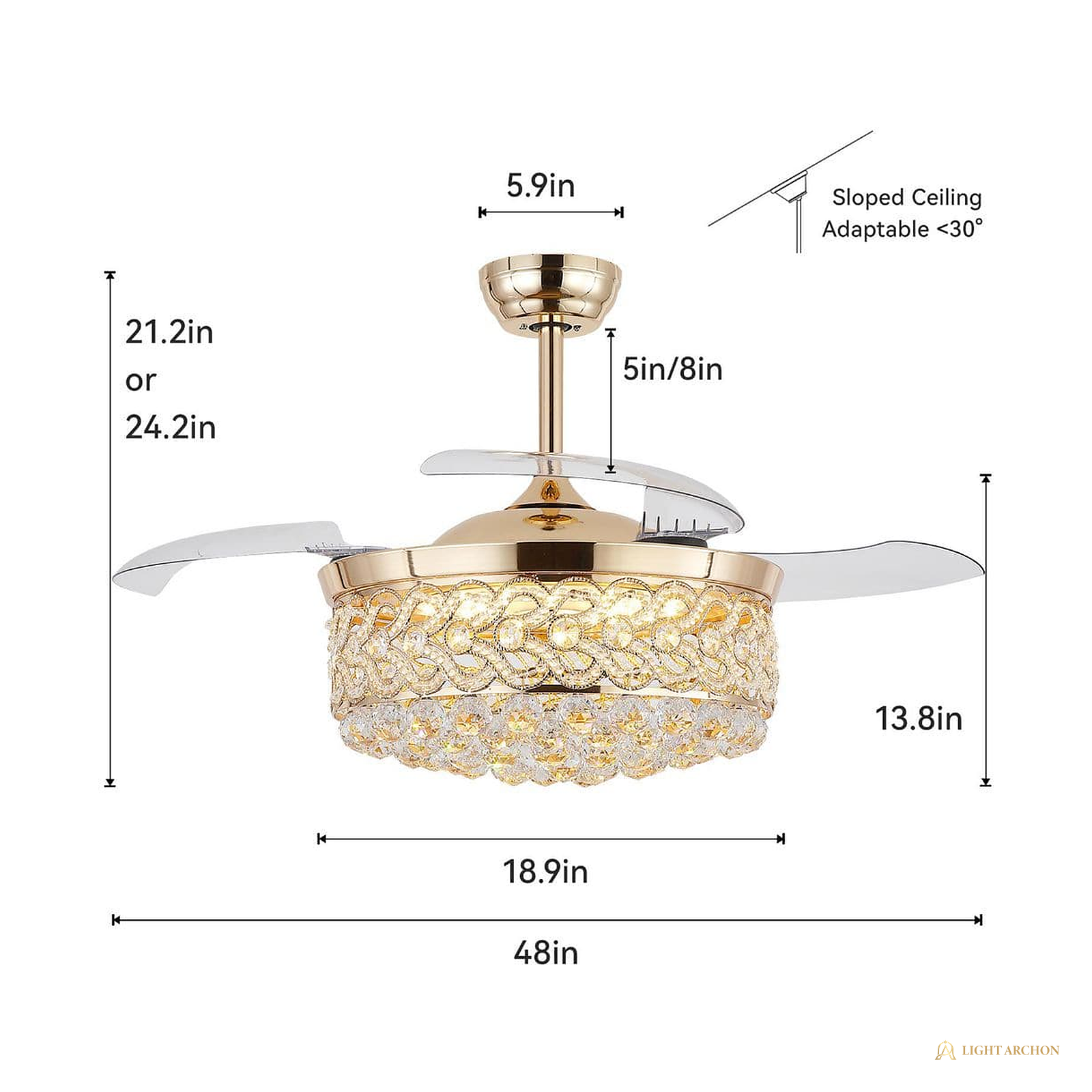 Light Archon Crystella 48 in. Crystal LED Ceiling Fan with Remote Control - construction detail