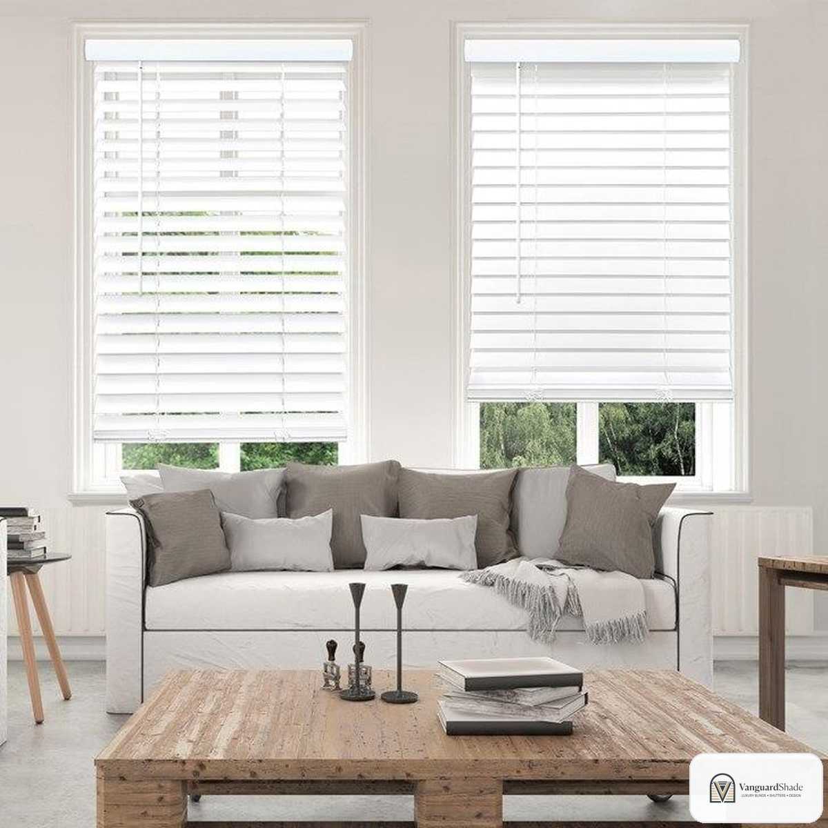 Vanguard Shade 2 in. Corded Faux Wood Blind, Custom Cut Width - detail view