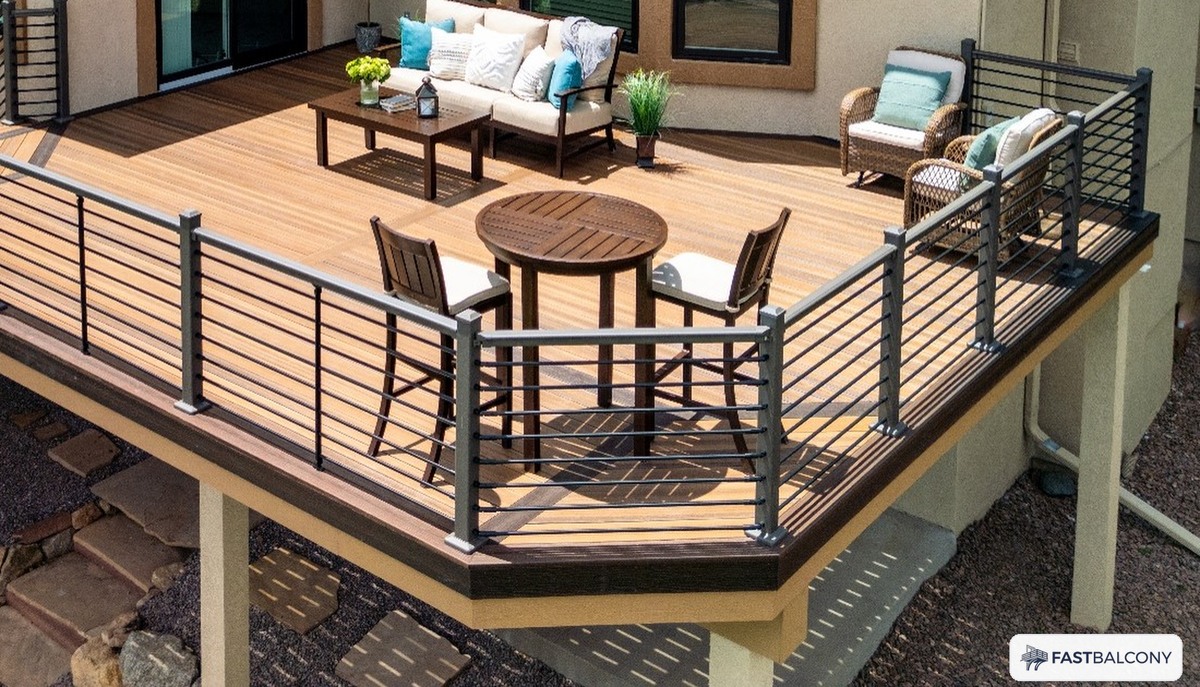 Fast Balcony Horizontal Rail Bolt-On Aluminum Balcony System - frame and rail detail