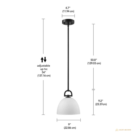 Light Archon Taper 8.9 in. Matte Black Cone Pendant with White Opal Glass Shade - construction detail