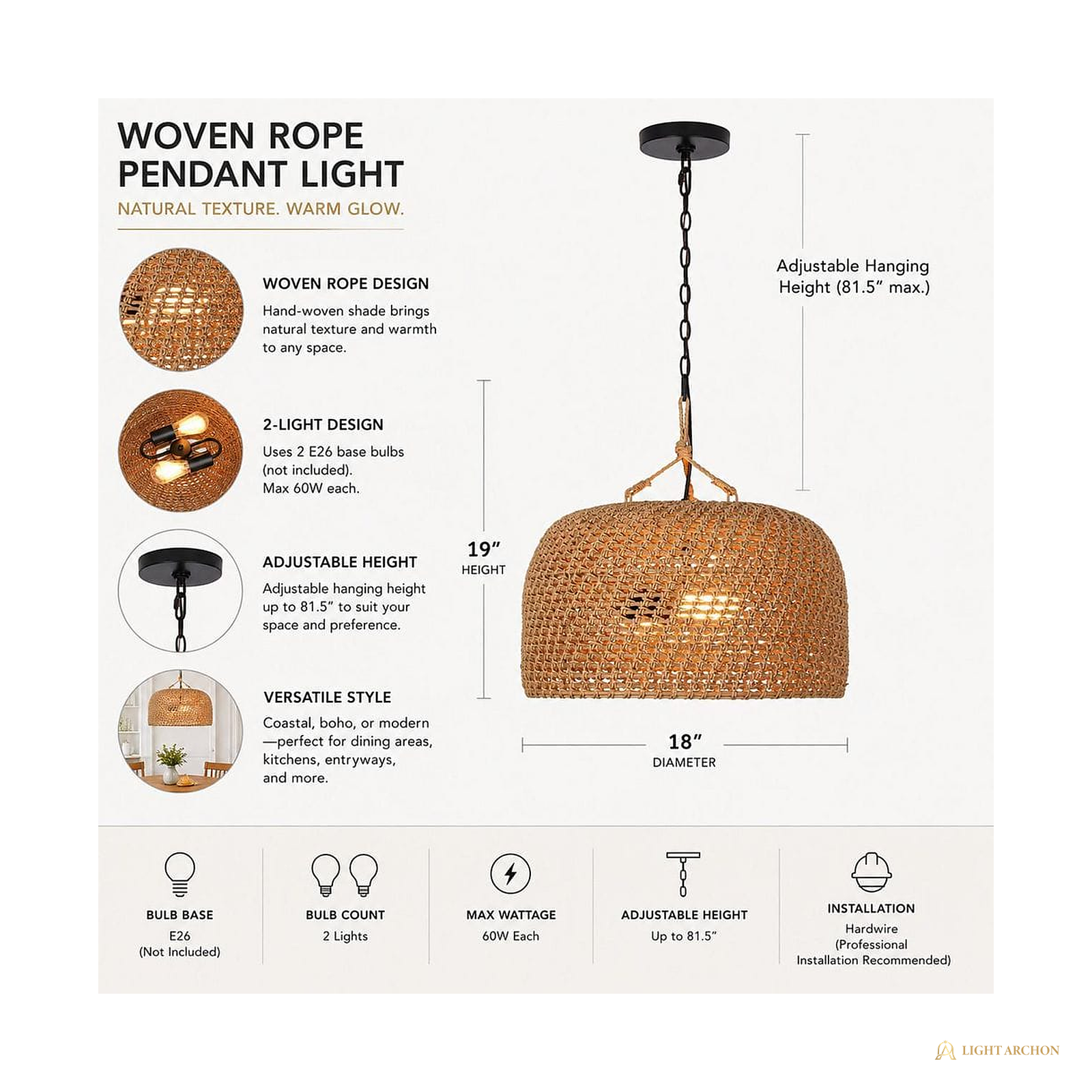 Light Archon Palmera 18 in. 2-Light Woven Dome Pendant - construction detail