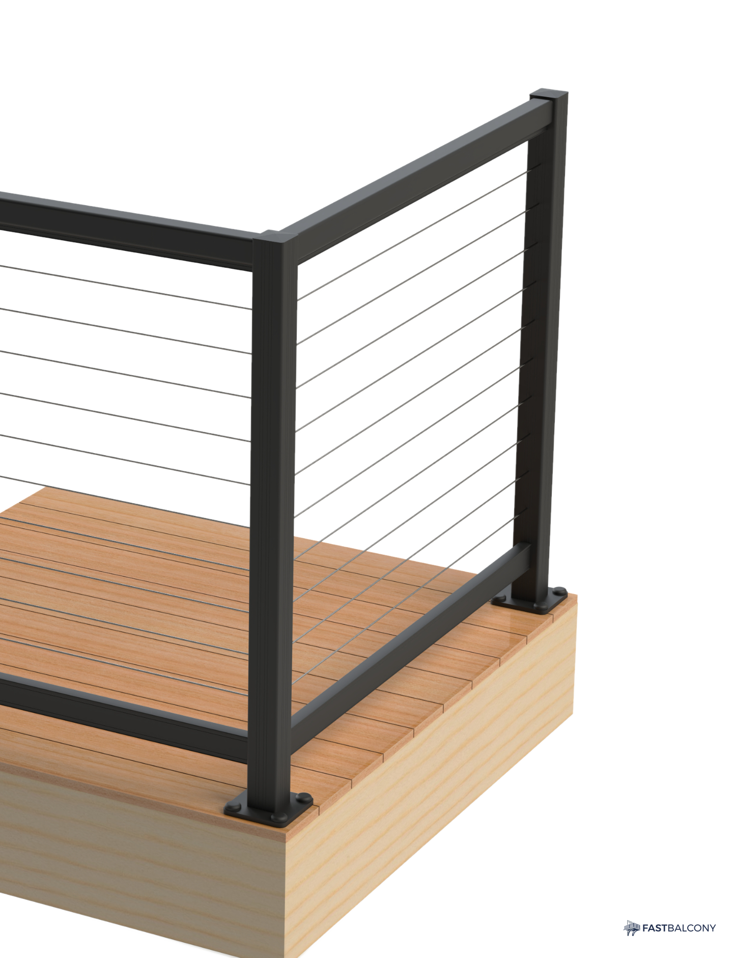 Fast Balcony Cable Railing Bolt-On Aluminum Balcony System - frame and rail detail