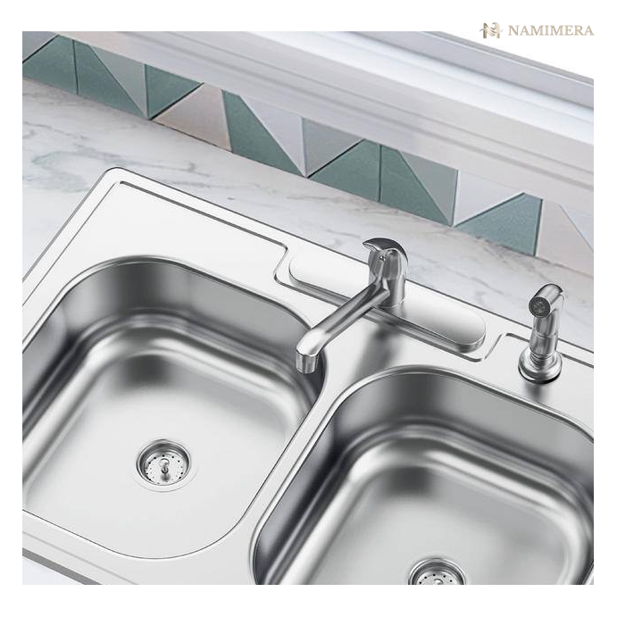 Namimera 33 in. Drop-In 50-50 Double Bowl 22-Gauge Stainless Steel Kitchen Sink - detail view