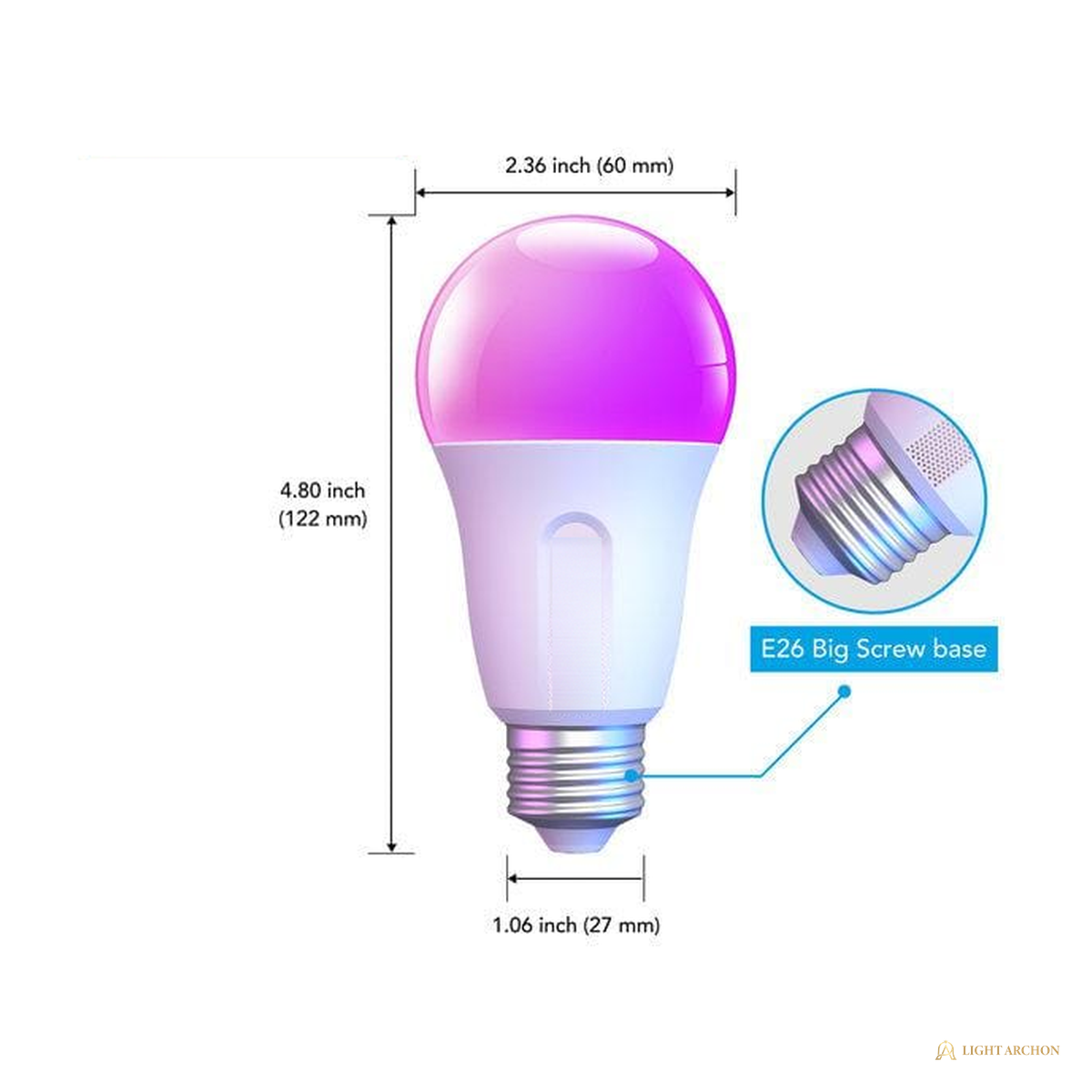 Light Archon Aura Smart A19 LED Bulb, 800 Lumens, RGB and Tunable White 2700K-6500K - construction detail