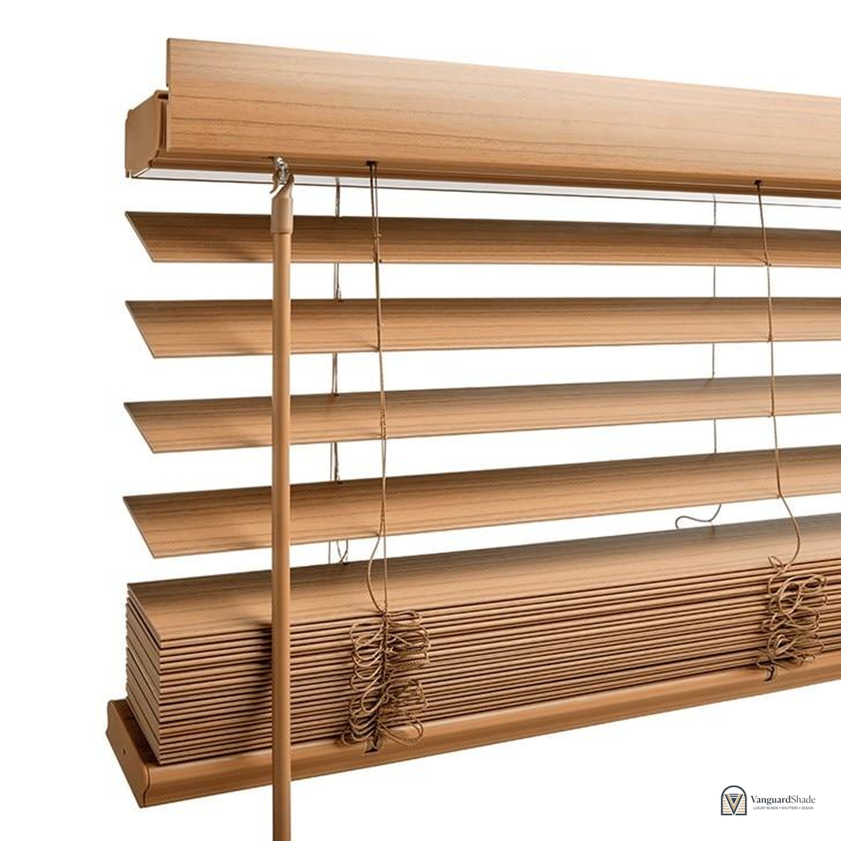 Vanguard Shade 2.5 in. Premium Cordless Faux Wood Blind, Custom Cut Width - detail view
