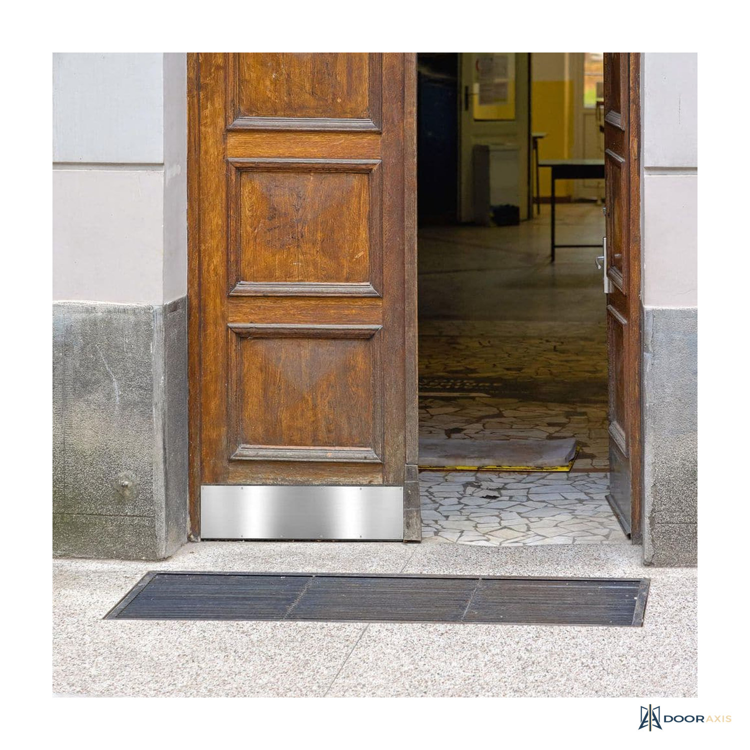 Door Axis Anodized Aluminum Door Kick Plate, 6 in Height - panel and glazing detail