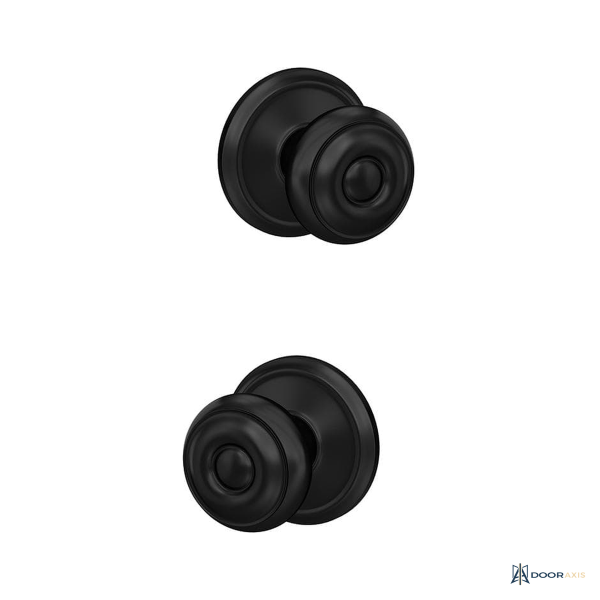 Door Axis Matte Black Dummy Door Knob Pair with Round Trim - panel and glazing detail