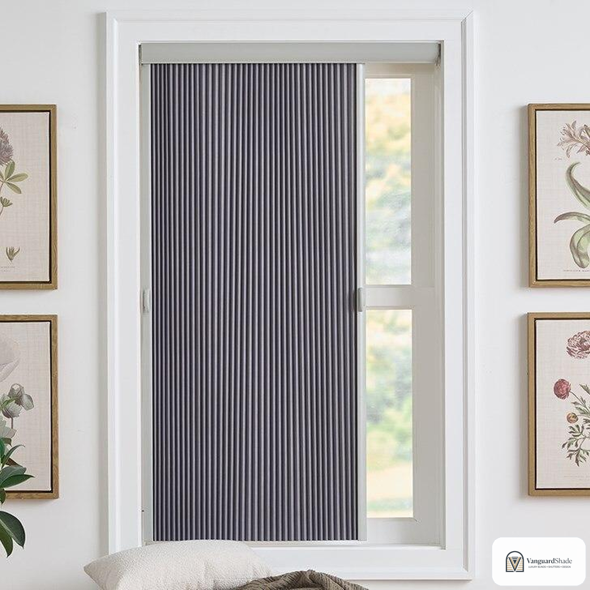 Vanguard Shade Vertical Cellular Shade, Blackout, Cordless Track, Custom Cut - detail view