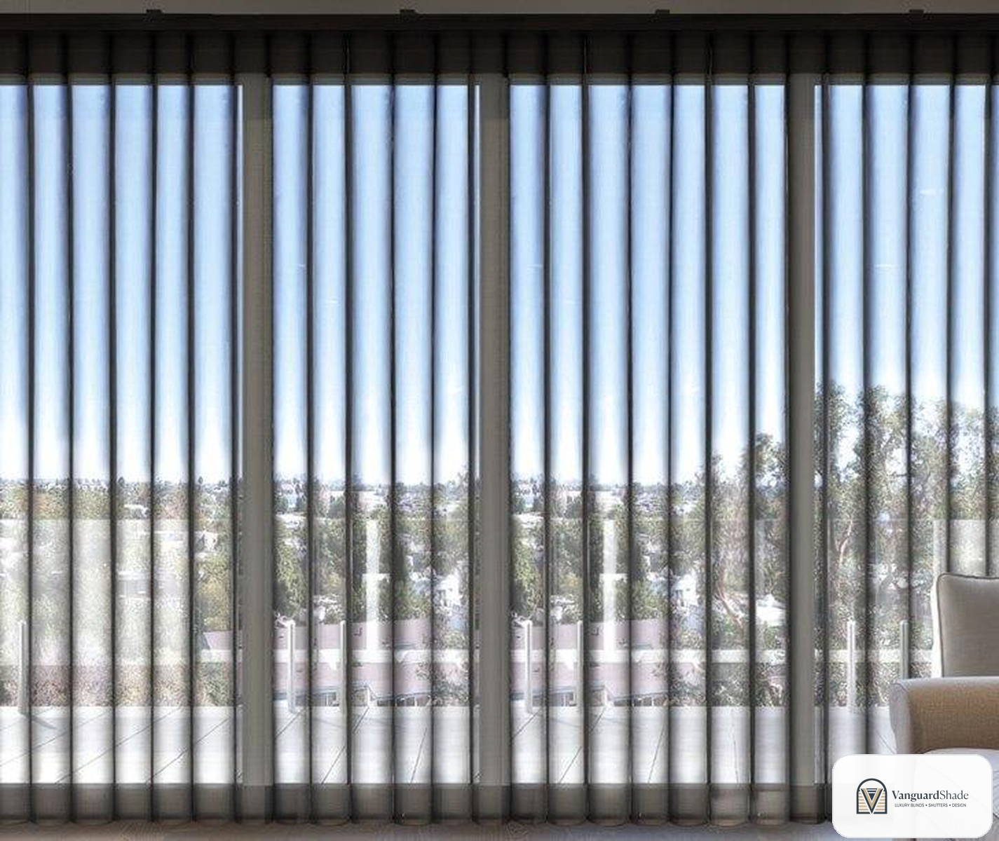 Vanguard Shade Sheer Vertical Shade, Light Filtering, Custom Cut - detail view