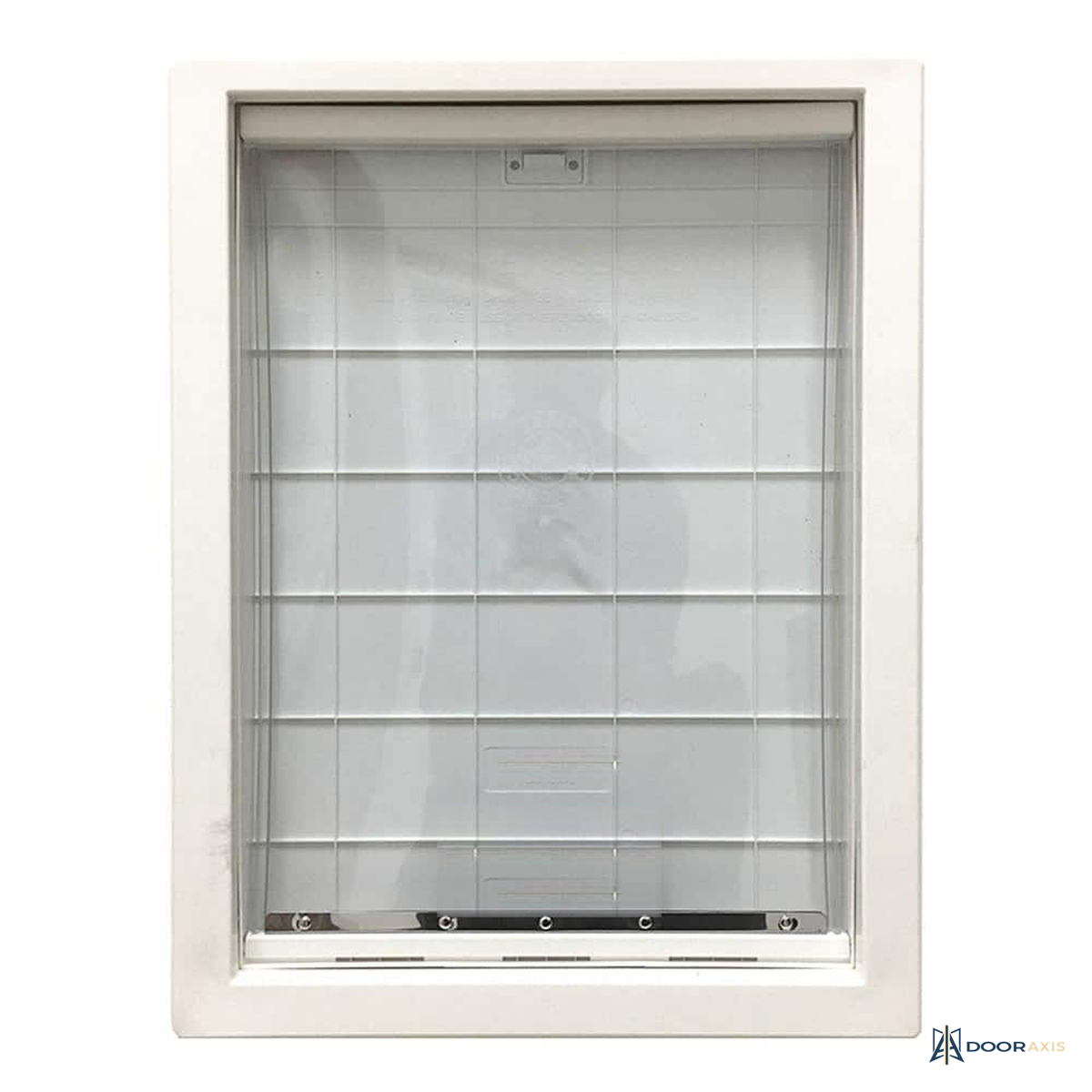 Door Axis 36 in x 80 in Half Lite Fiberglass Prehung Front Door with Extra Large Pet Door - panel and glazing detail