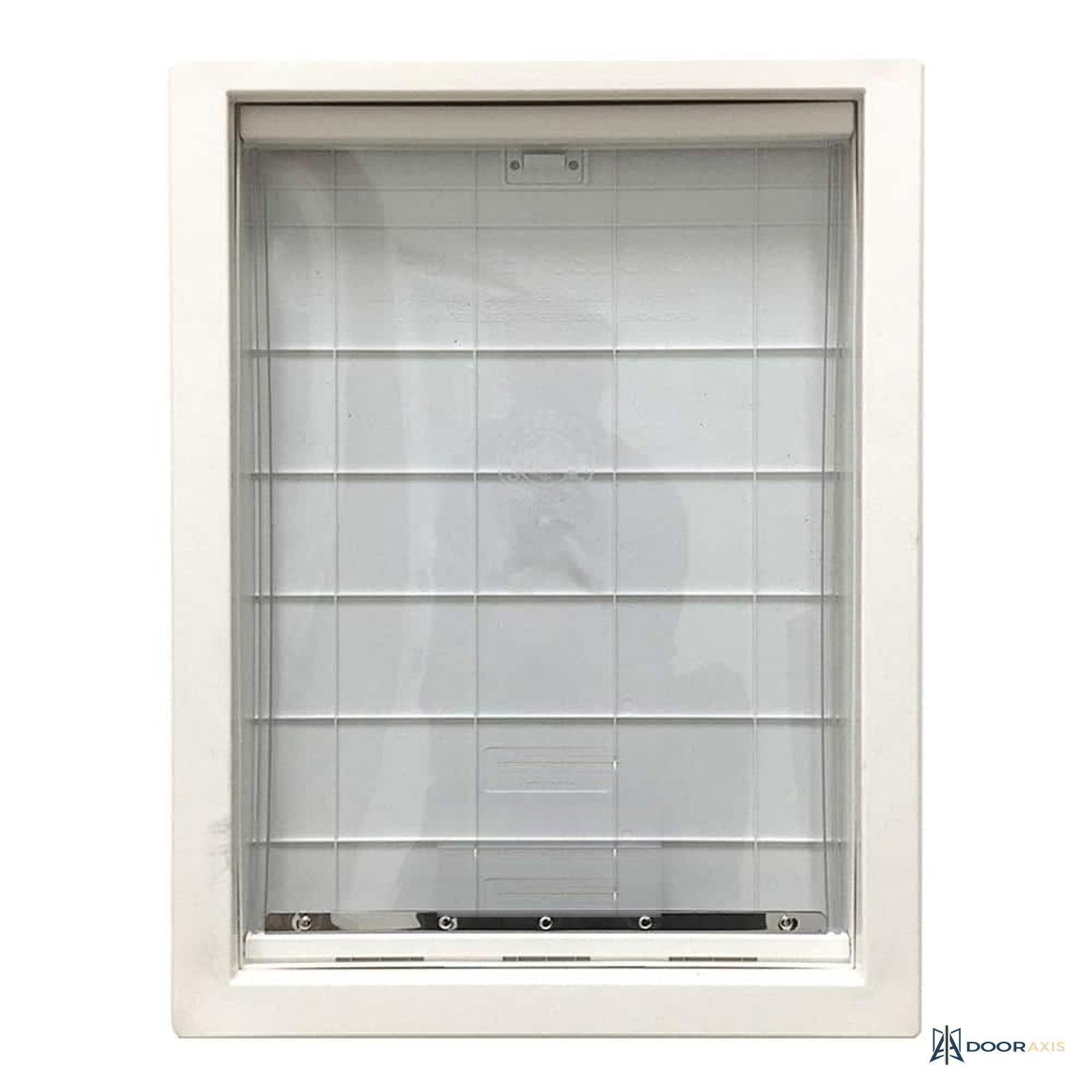 Door Axis 36 in x 80 in Half Lite Fiberglass Prehung Front Door with Extra Large Pet Door - panel and glazing detail