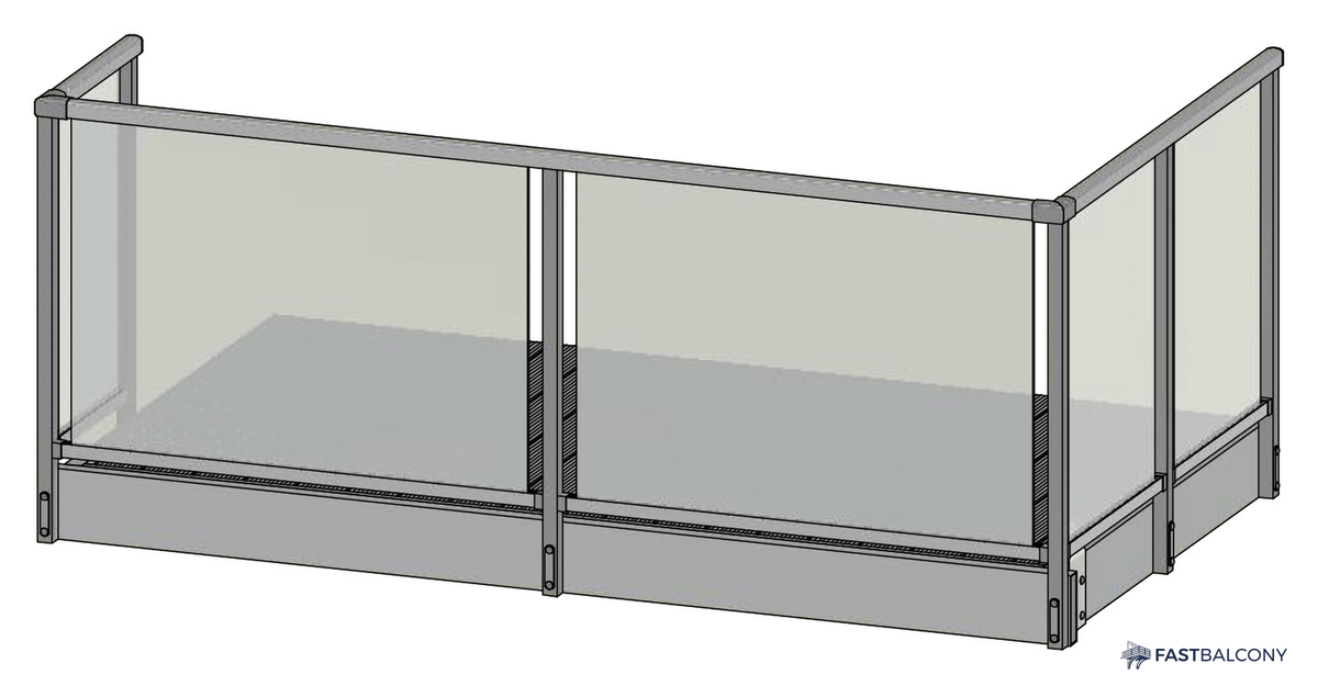 Fast Balcony Glass Railing Bolt-On Aluminum Balcony System - frame and rail detail