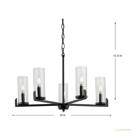 Light Archon Tivoli 25 in. 5-Light Matte Black Chandelier with Clear Glass Cylinder Shades - construction detail