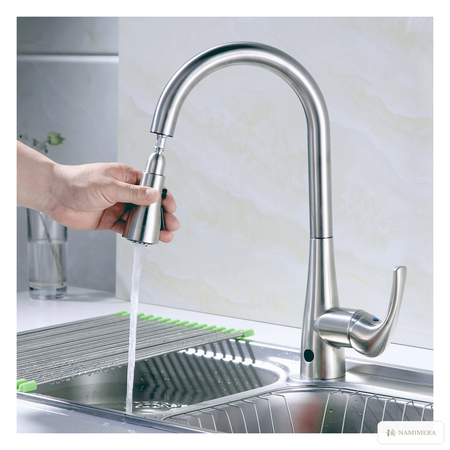 Namimera Motion-Activated Single-Handle Pull-Down Kitchen Faucet, 1.8 GPM, Brushed Nickel - detail view