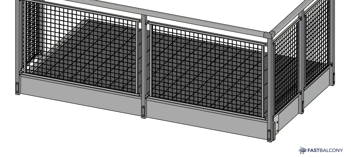 Fast Balcony Perforated Mesh Railing Bolt-On Aluminum Balcony System - frame and rail detail