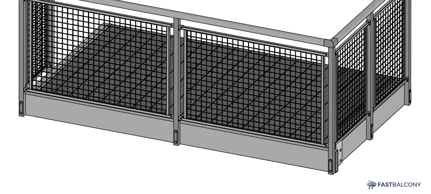 Fast Balcony Perforated Mesh Railing Bolt-On Aluminum Balcony System - frame and rail detail