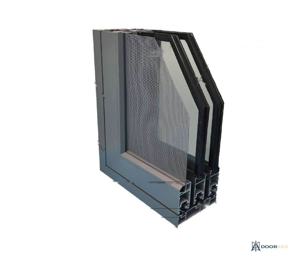 Door Axis 126 Series 3-Panel Stacking Sliding Patio Door with Integrated Screen, Thermal Break - panel and glazing detail