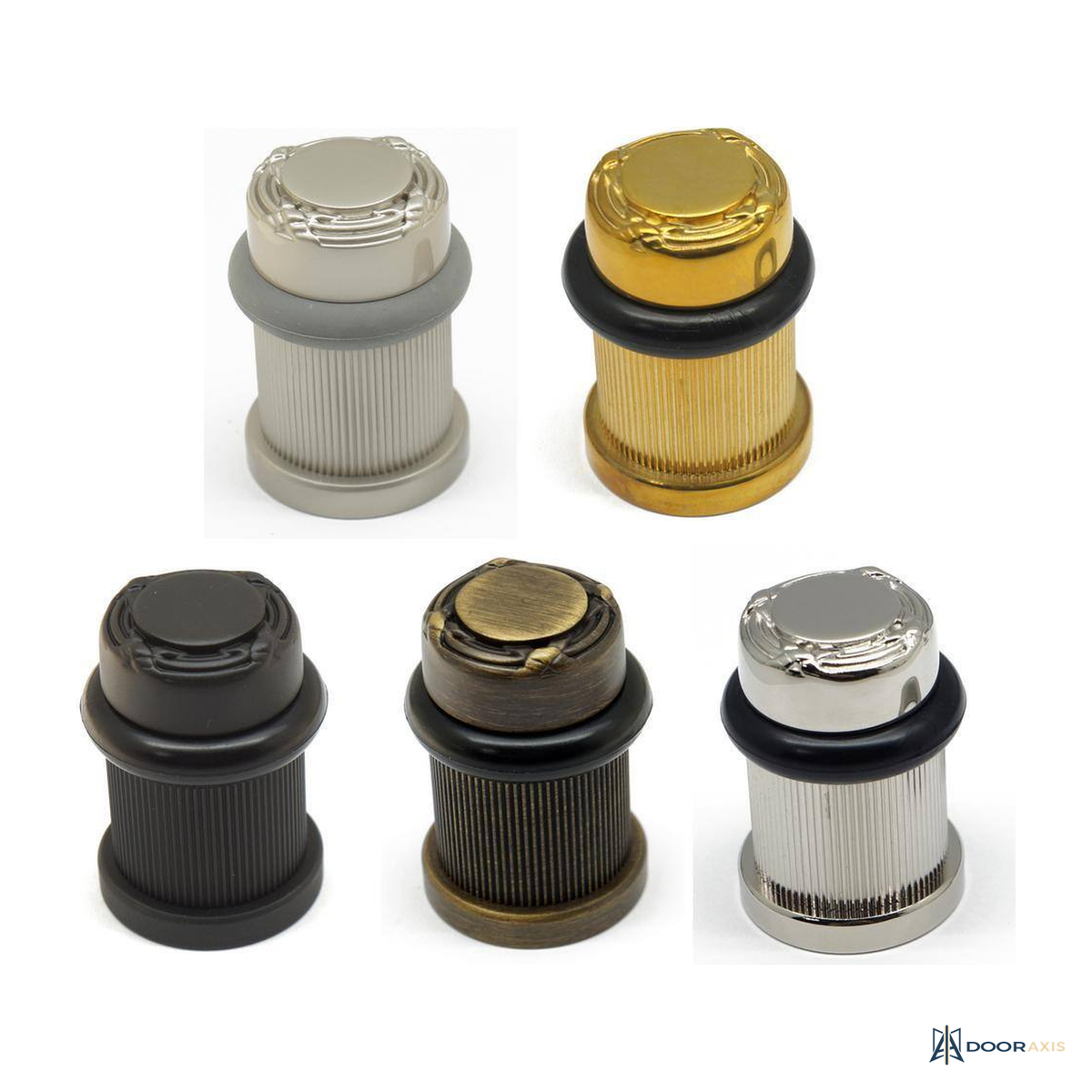 Door Axis Solid Brass Ribbon and Reed Bullet Floor Door Stop - panel and glazing detail