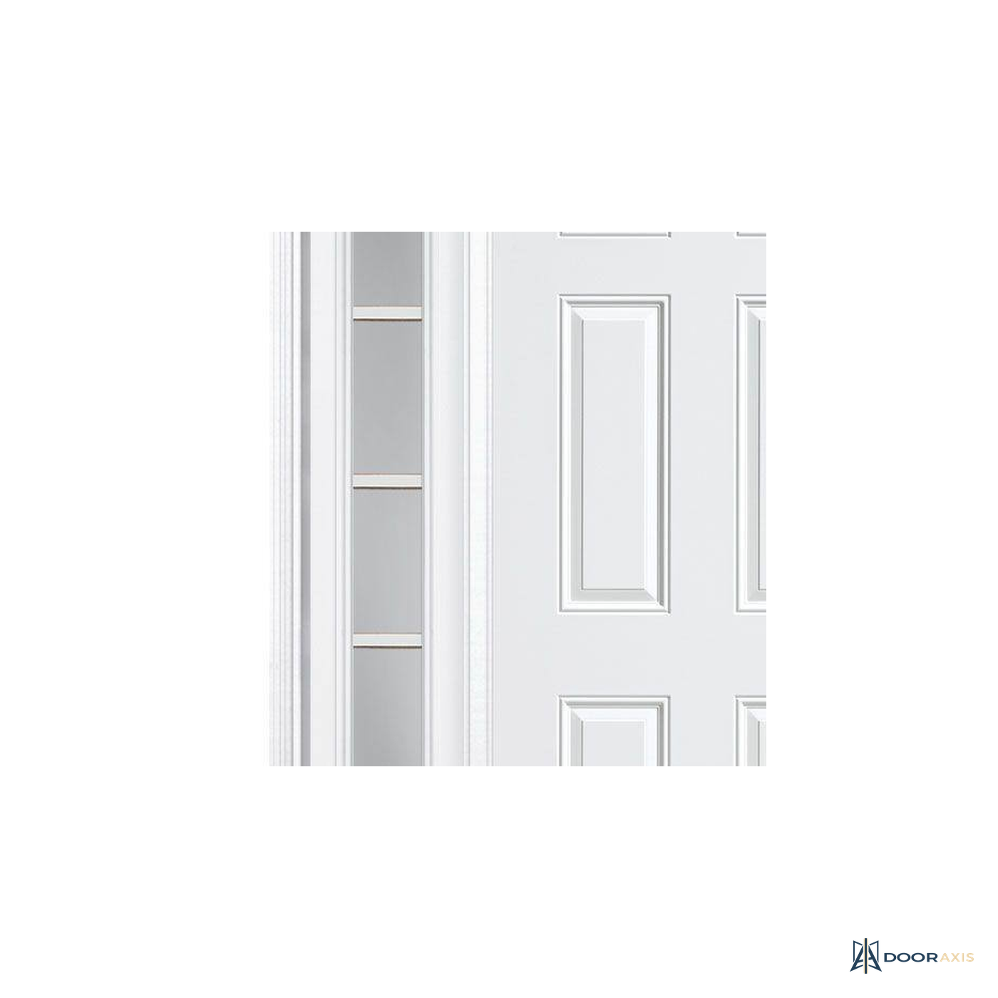 Door Axis 60 in x 80 in 6-Panel Steel Prehung Front Door with Two 10 in 5-Lite Sidelites - panel and glazing detail