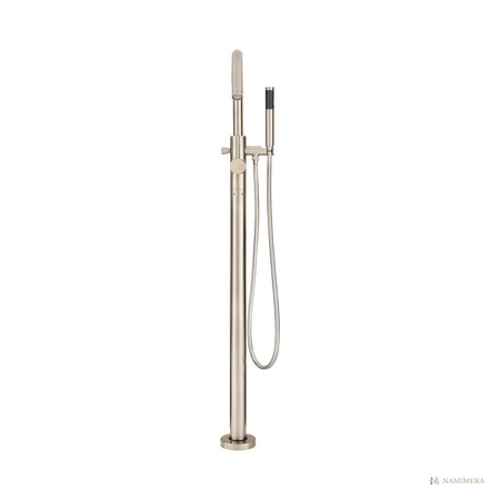 Namimera High-Arc Freestanding Tub Filler Trim with Hand Shower, 8 GPM, Brushed Nickel - detail view