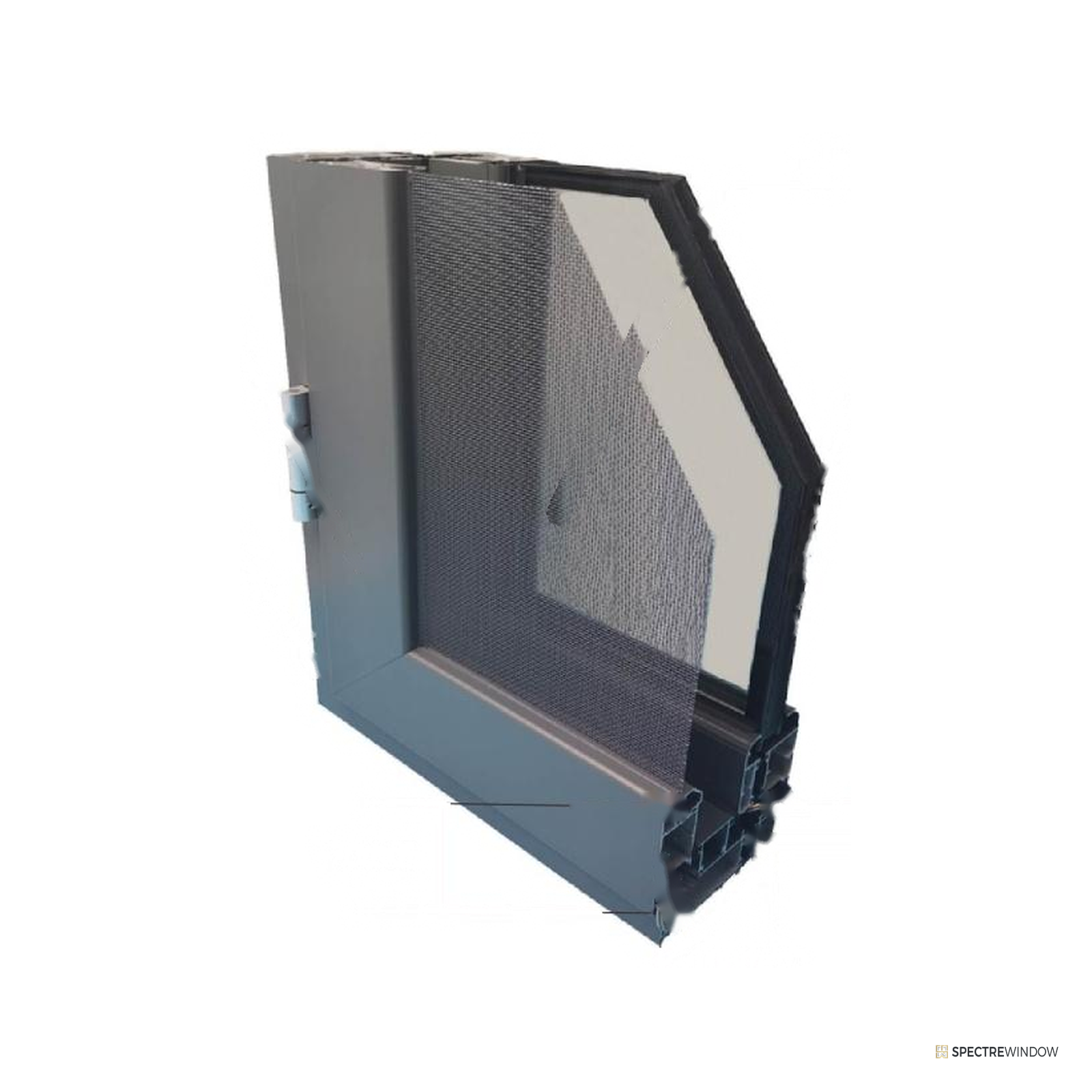 Spectre Window 108 Series Thermally Broken Casement Window with Integrated Security Screen - frame and hardware detail