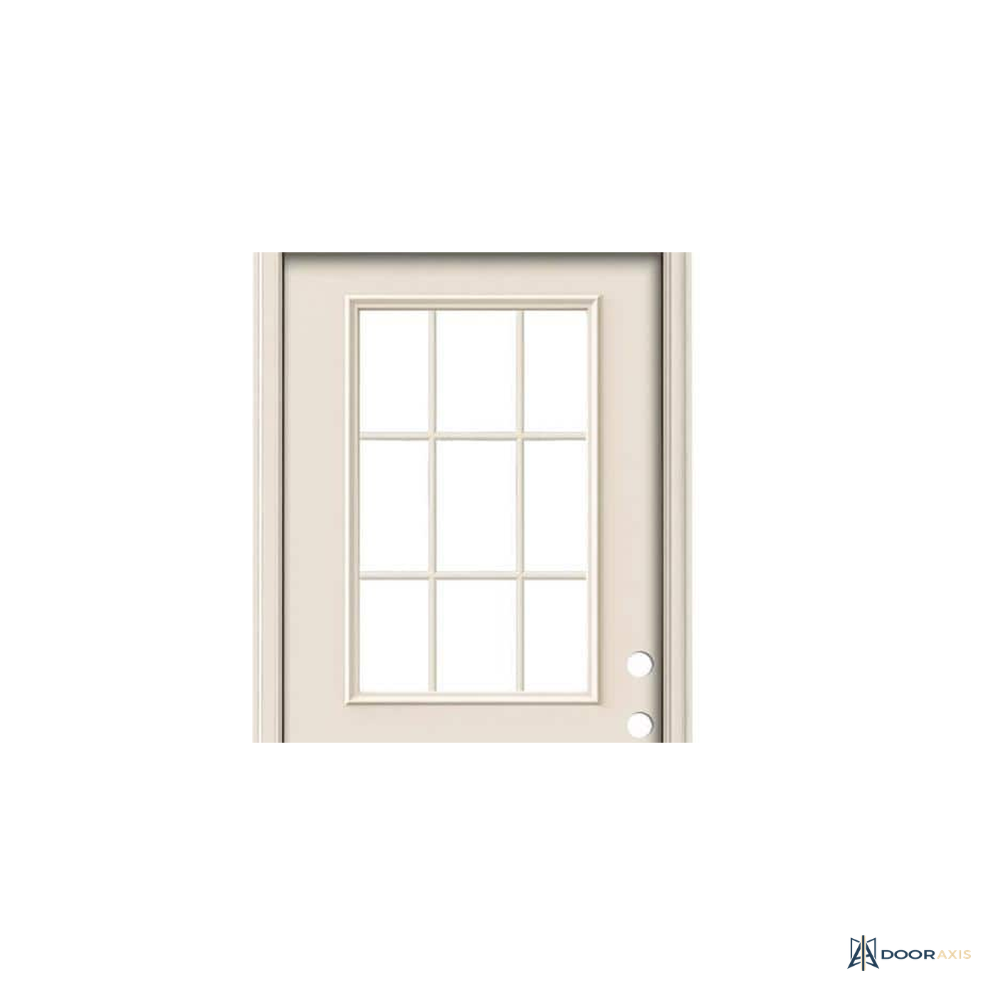Door Axis 36 in x 80 in 9-Lite Steel Prehung Entry Door with Brickmold, Left-Hand Inswing - panel and glazing detail
