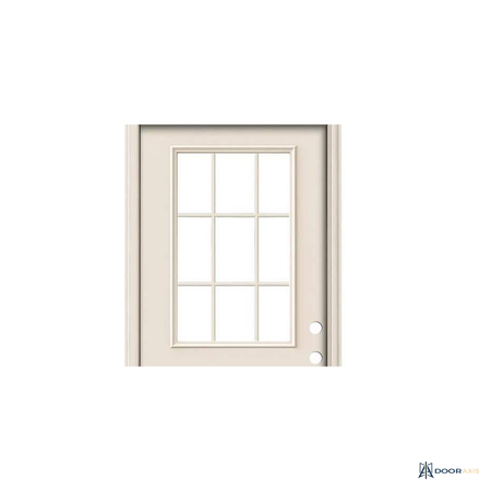 Door Axis 36 in x 80 in 9-Lite Steel Prehung Entry Door with Brickmold, Left-Hand Inswing - panel and glazing detail