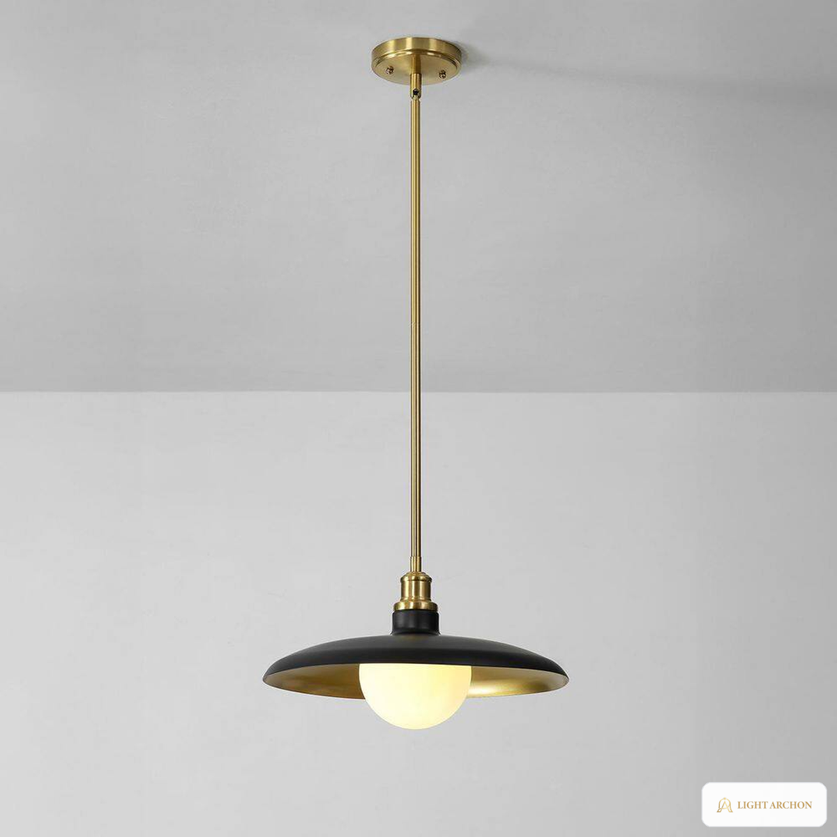 Light Archon Brim 15 in. Matte Black and Brass Pendant with Etched Glass Inner Shade - construction detail