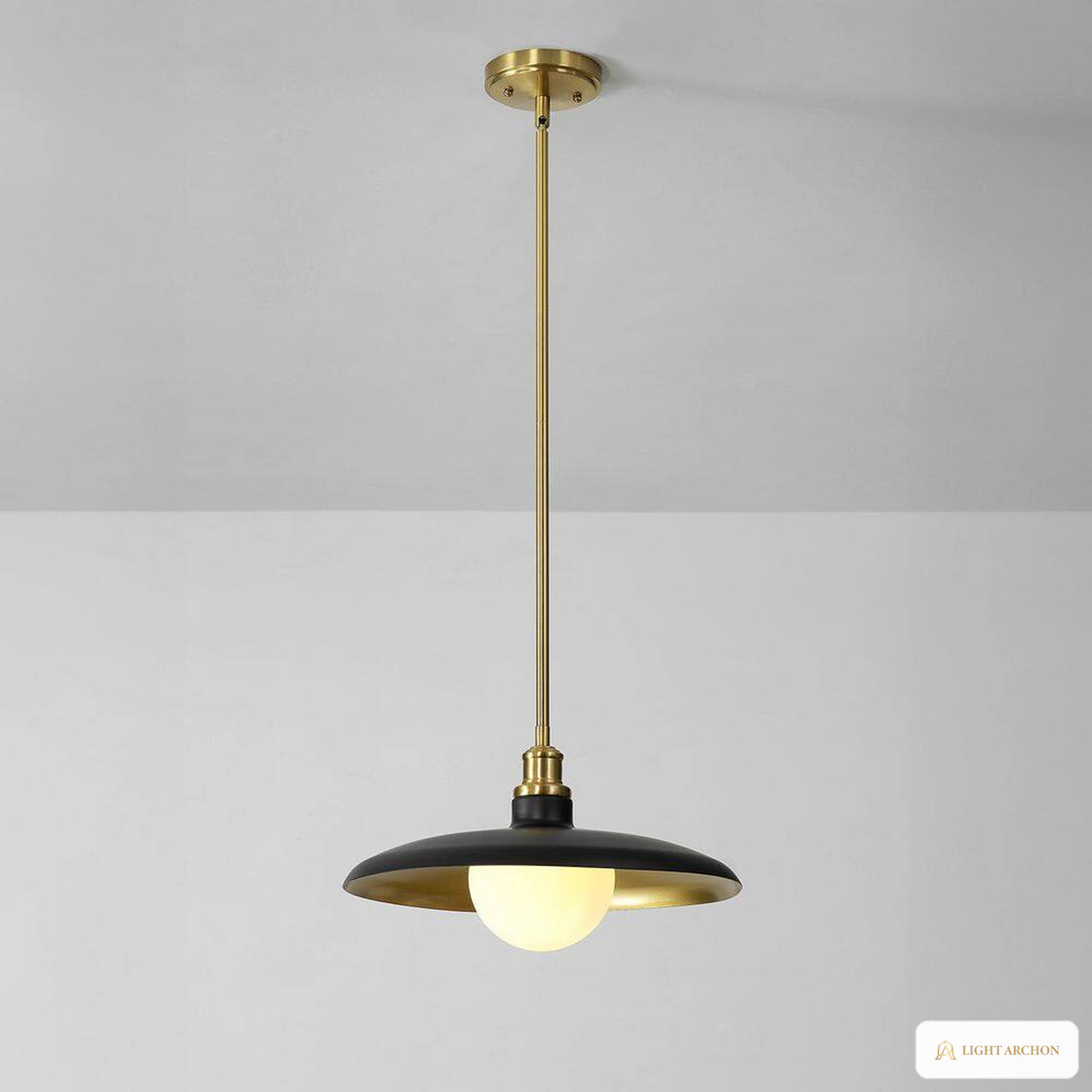 Light Archon Brim 15 in. Matte Black and Brass Pendant with Etched Glass Inner Shade - construction detail